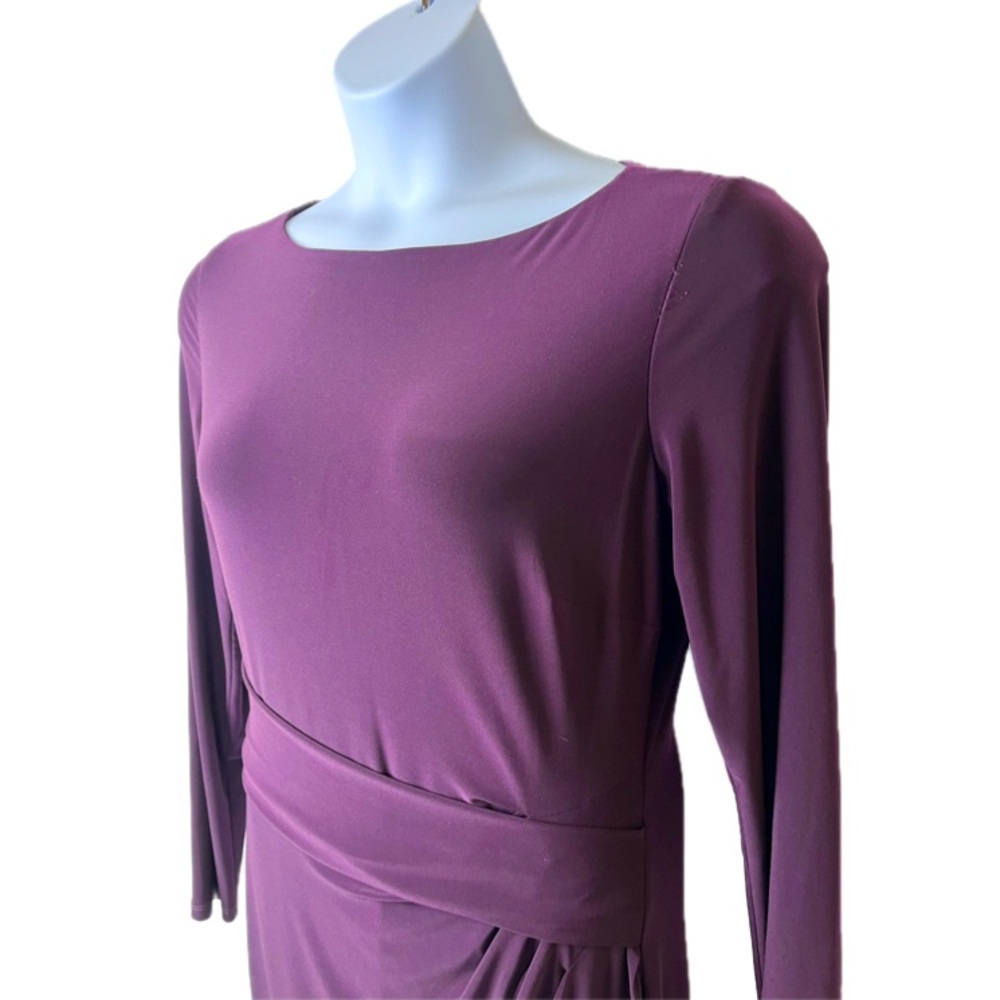 Lauren Ralph Lauren Stretch Jersey Dress Size 14 Long Sleeve Plum Waist Detail